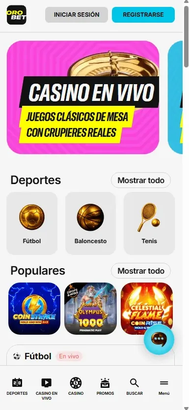 Orobet: página principal (versión móvil)