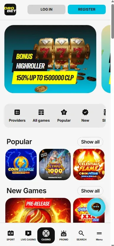 Orobet: catálogo de juegos (versión móvil)